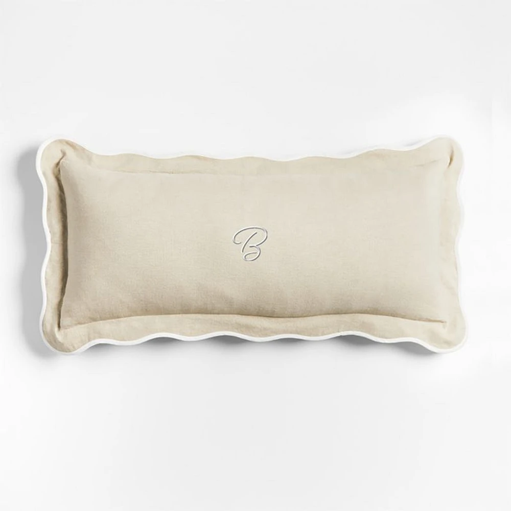 Amalfi Cotton Linen Scallop Edge 36x16 Arctic Ivory Throw Pillow Cover