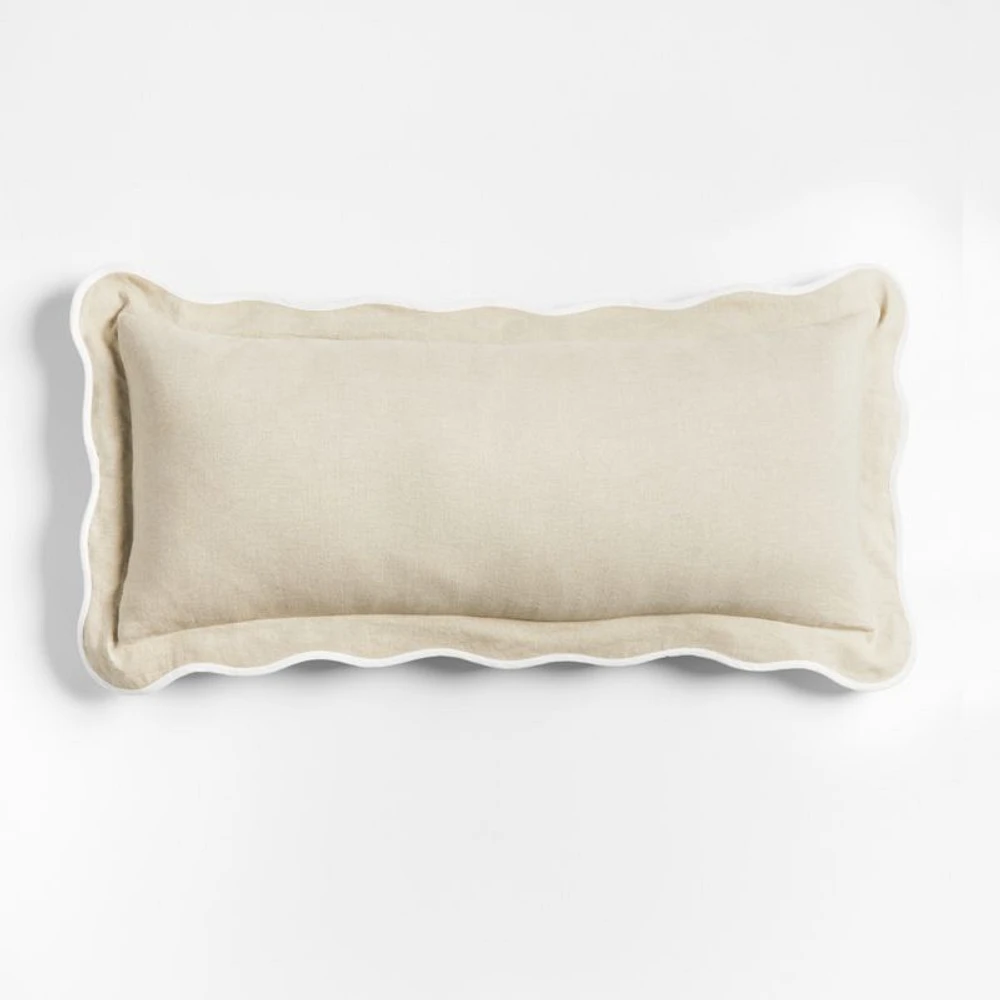 Amalfi Cotton Linen Scallop Edge 36x16 Arctic Ivory Throw Pillow Cover