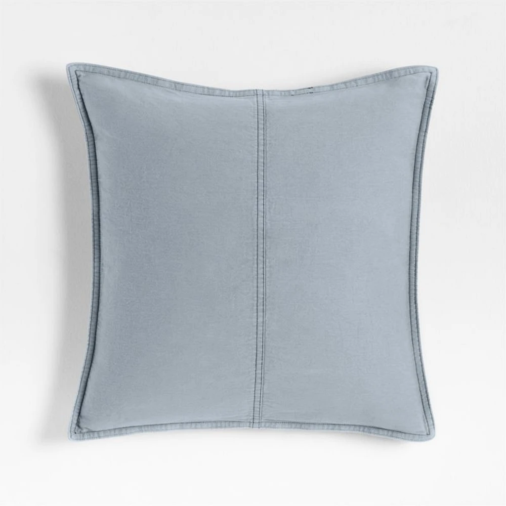 Amanha Washed Organic Cotton Denim 20x20 Smoke Blue Throw Pillow Cover