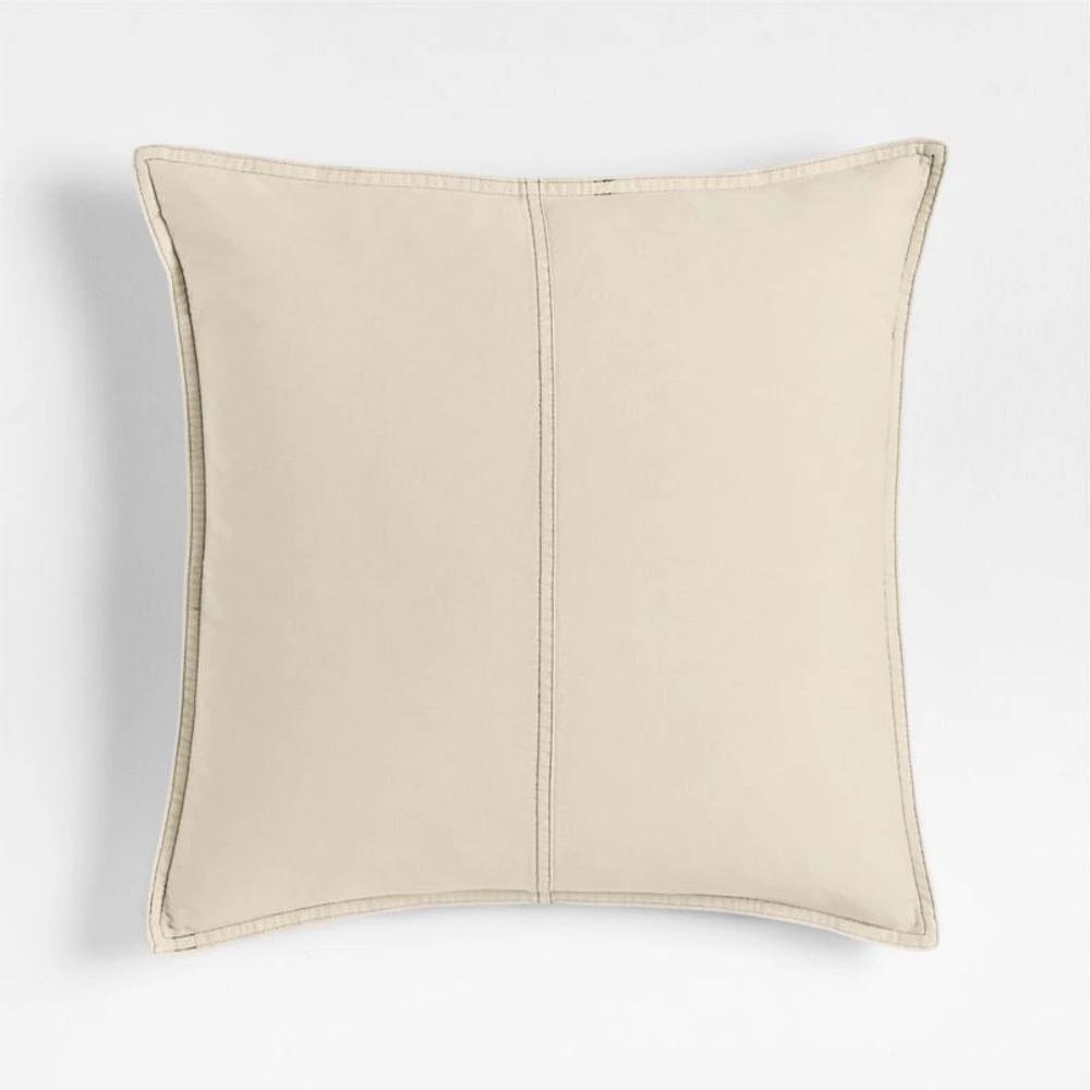 Amanha Washed Organic Cotton Denim 20x20 Travertine Beige Throw Pillow Cover