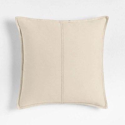 Amanha Washed Organic Cotton Denim 20x20 Travertine Beige Throw Pillow Cover
