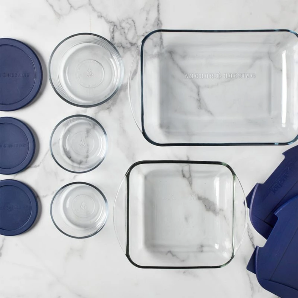 Anchor Hocking 10-Piece Glass Bake and Store Food Storage Set with Navy Blue Lids
