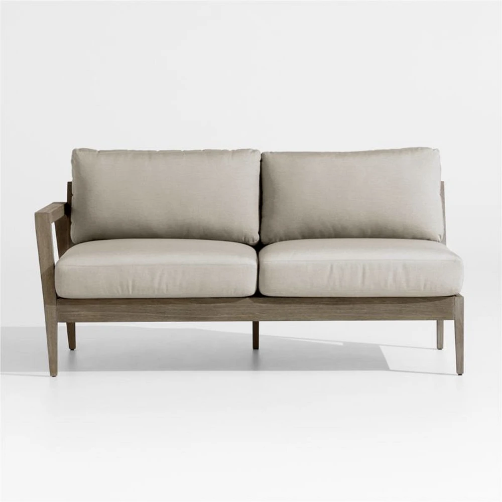 Andorra 63" Weathered Grey Wood Left-Arm Outdoor Sofa with Sand Cushions