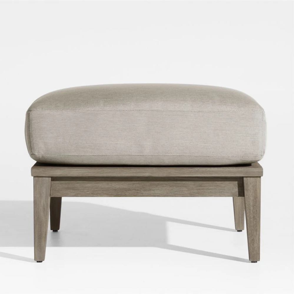 Andorra Weathered Grey Wood Outdoor Ottoman with Sand Cushion