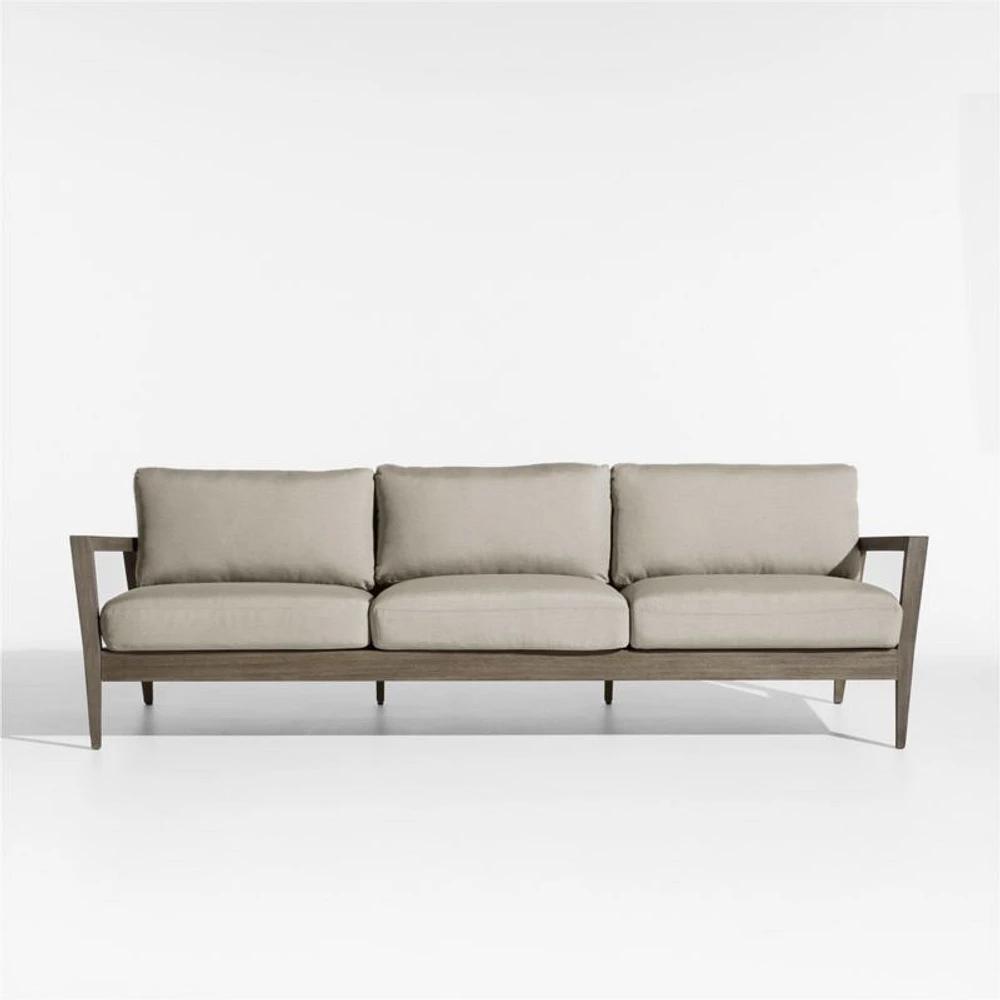 Andorra 97" Weathered Grey Wood Outdoor Sofa with Sand Cushions