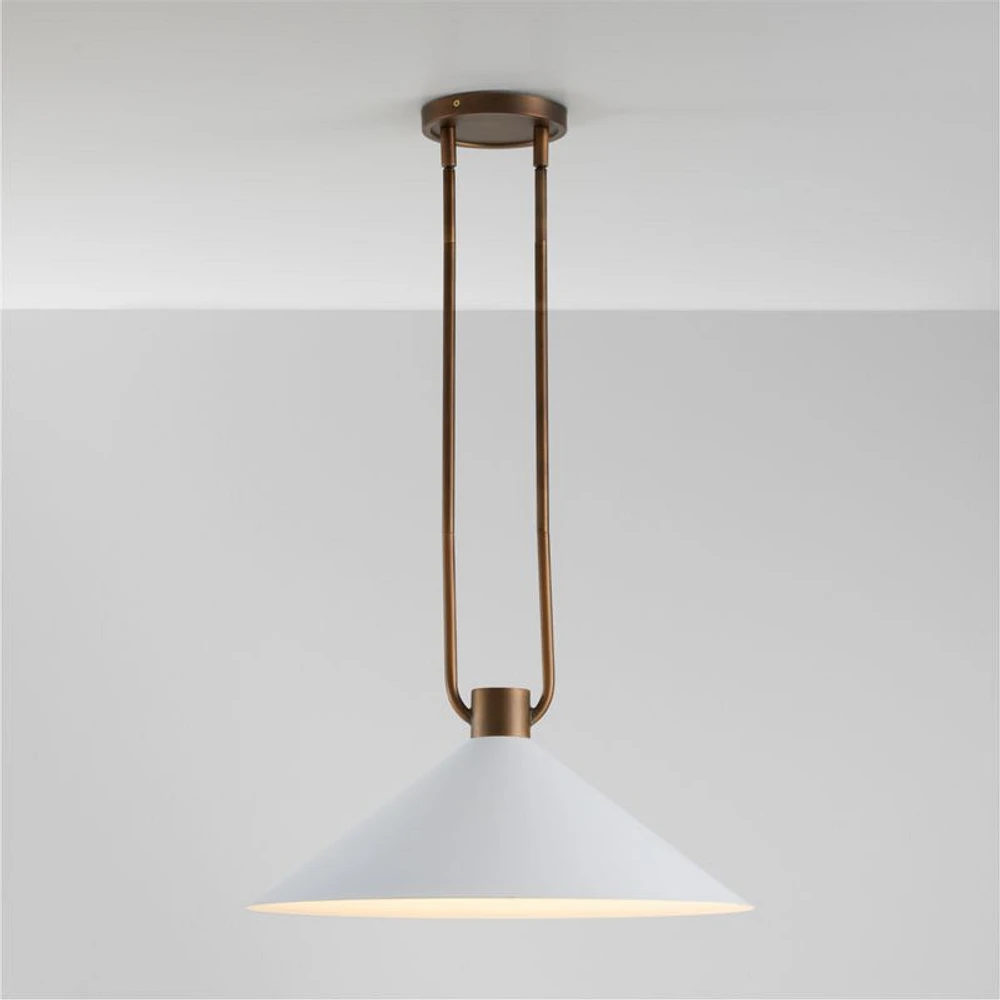 Andre White and Brass Cone Pendant Light 20"
