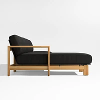 Anguilla Teak -Piece Left-Arm Chaise Outdoor Sectional Sofa with Black Cushions