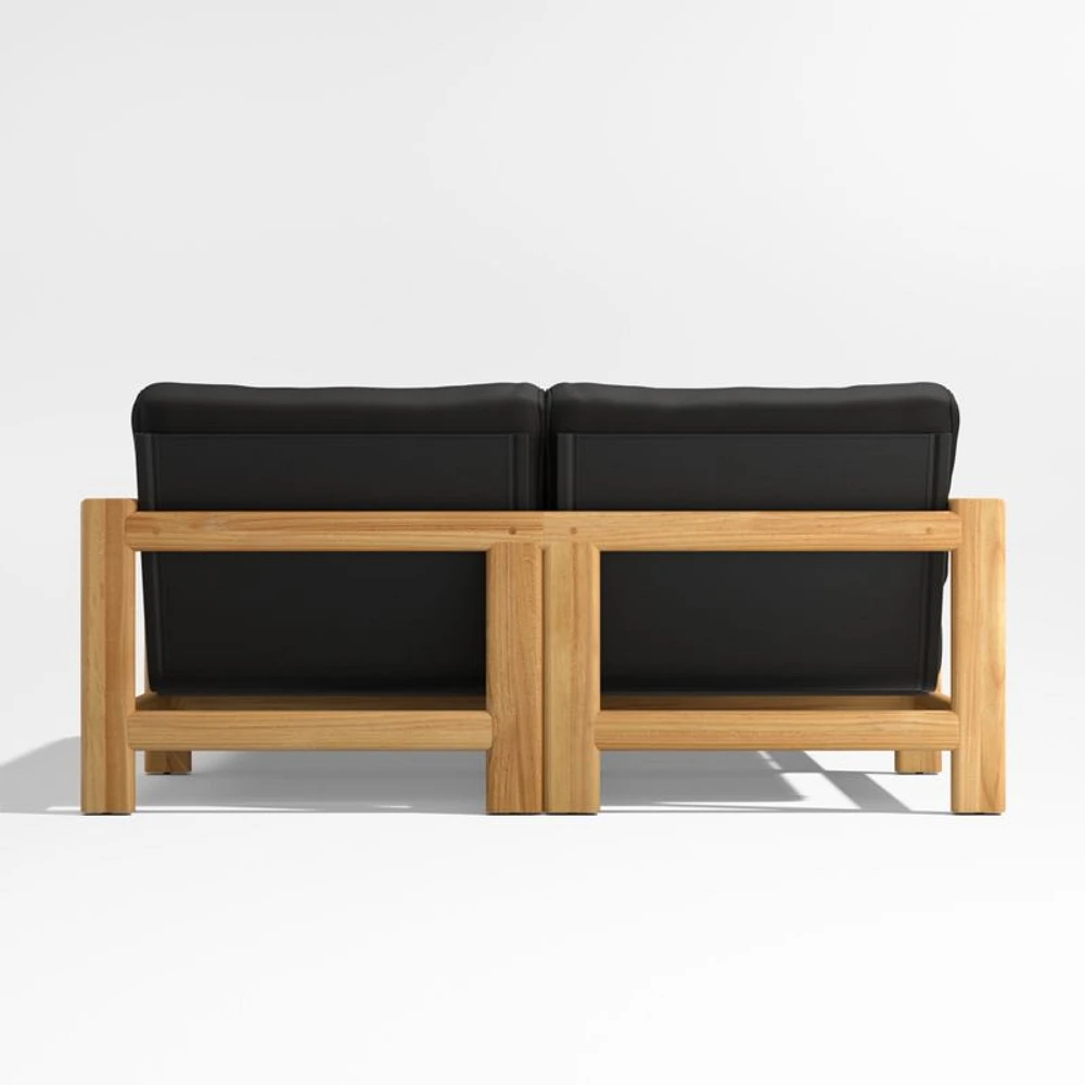 Anguilla 68" Teak 2-Piece Outdoor Daybed Sectional Sofa with Black Cushions