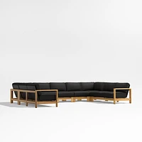 Anguilla Teak 7-Piece U-Shaped Outdoor Sectional Sofa with Black Cushions