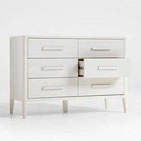 Archie 50" Whitewashed Ash Wood Wide 6-Drawer Kids Dresser