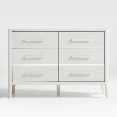 Archie 50" Whitewashed Ash Wood Wide 6-Drawer Kids Dresser