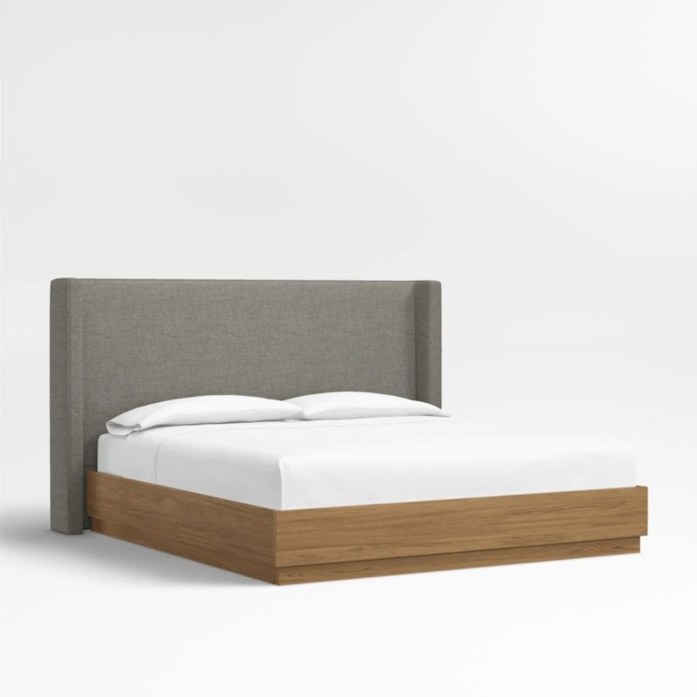 Arden 52" Dark Grey Upholstered King Headboard with Batten Brown Oak Bed Base