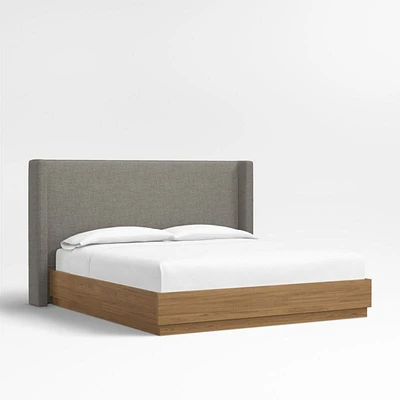 Arden 52" Dark Grey Upholstered King Headboard with Batten Brown Oak Bed Base