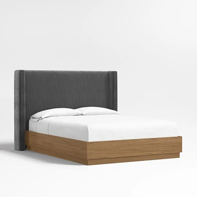 Arden 52" Charcoal Grey Queen Upholstered Headboard with Batten Brown Oak Bed Base