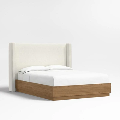 Arden 52" Ivory Queen Upholstered Headboard with Batten Brown Oak Bed Base