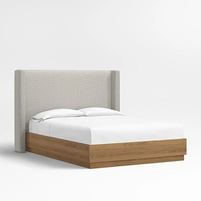 Arden 52" Mist Grey Upholstered Queen Headboard with Batten Brown Oak Bed Base