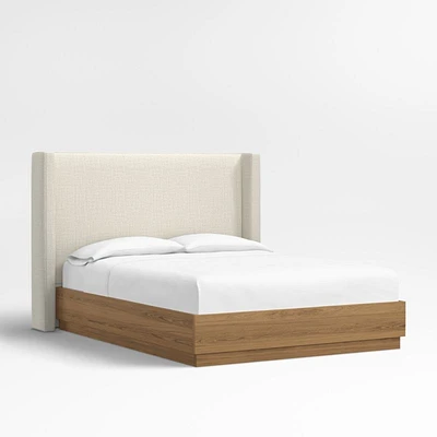 Arden 52" Natural Beige Upholstered Queen Headboard with Batten Brown Oak Bed Base