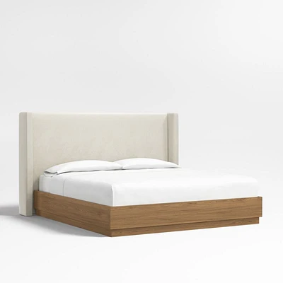Arden 52" Beige Upholstered King Headboard with Batten Brown Oak Bed Base