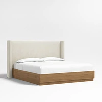 Arden 52" Beige Upholstered King Headboard with Batten Brown Oak Bed Base