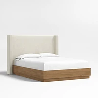 Arden 52" Beige Upholstered King Headboard with Batten Brown Oak Bed Base