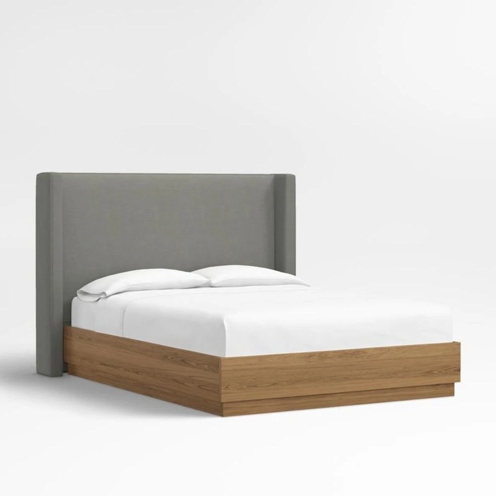 Arden 52" Graphite Grey Upholstered King Headboard with Batten Brown Oak Bed Base