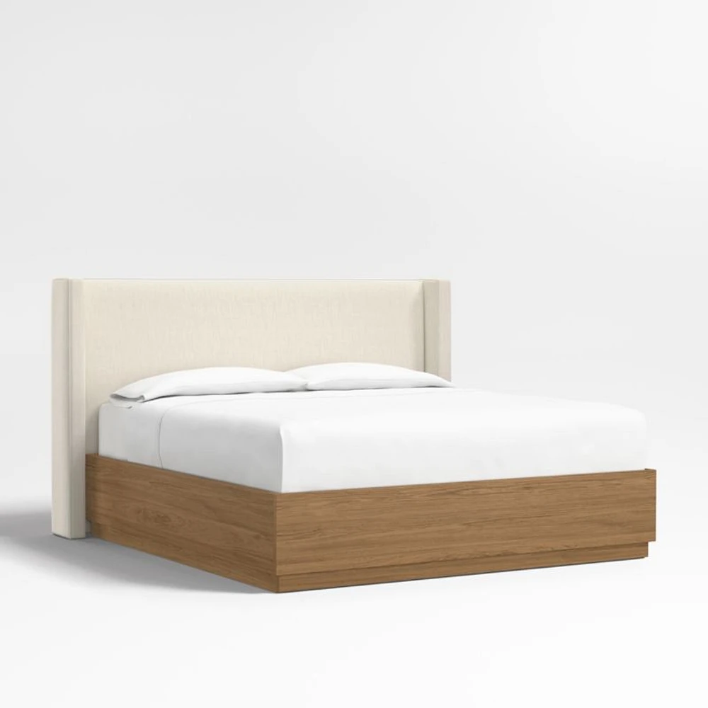 Arden 52" Ivory Upholstered King Headboard with Batten Brown Oak Storage Bed Base