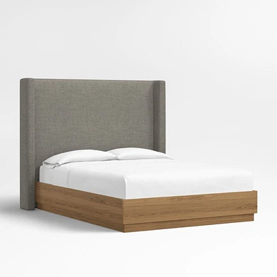 Arden 60" Dark Grey Upholstered Queen Headboard with Batten Brown Oak Bed Base