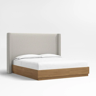 Arden 60" Mist Grey Upholstered King Headboard with Batten Brown Oak Bed Base