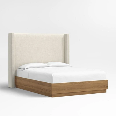 Arden 60" Natural Beige Upholstered Queen Headboard with Batten Brown Oak Bed Base