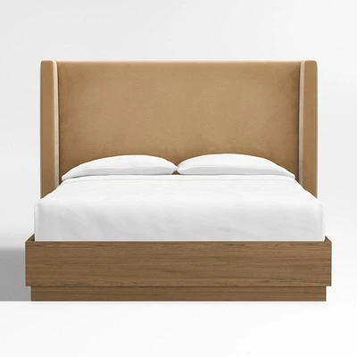 Arden 52" Brown Upholstered Queen Headboard with Batten Brown Oak Bed Base