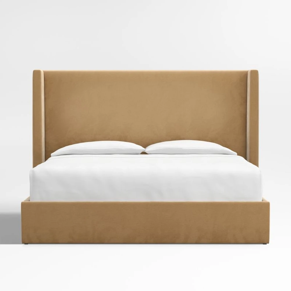 Arden 60" Camel Brown Upholstered Queen Headboard with Storage Bed Base