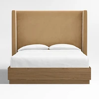 Arden 60" Camel Brown Upholstered King Headboard with Batten Brown Oak Bed Base