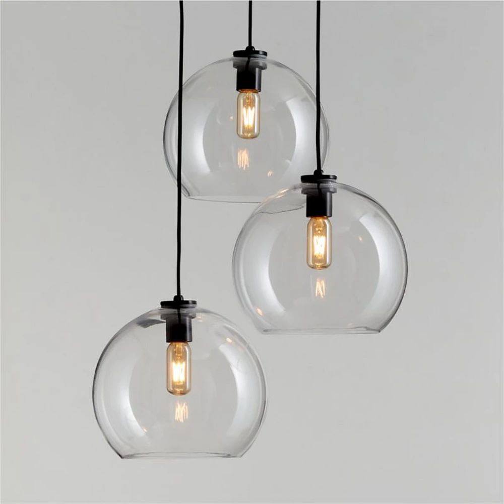 Arren Black 3-Light Pendant with Large Round Clear Glass Shades
