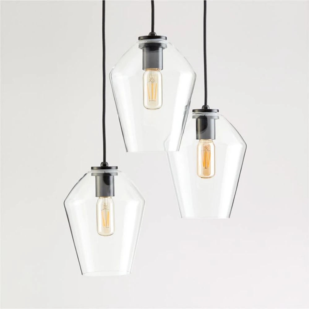 Arren Black 3-Light Round Pendant with Angled Clear Glass Shades 16"