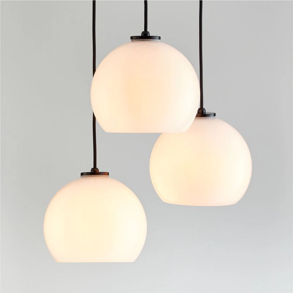 Arren Black 3-Light Round Pendant with Round Milk Glass Shades 17.3"