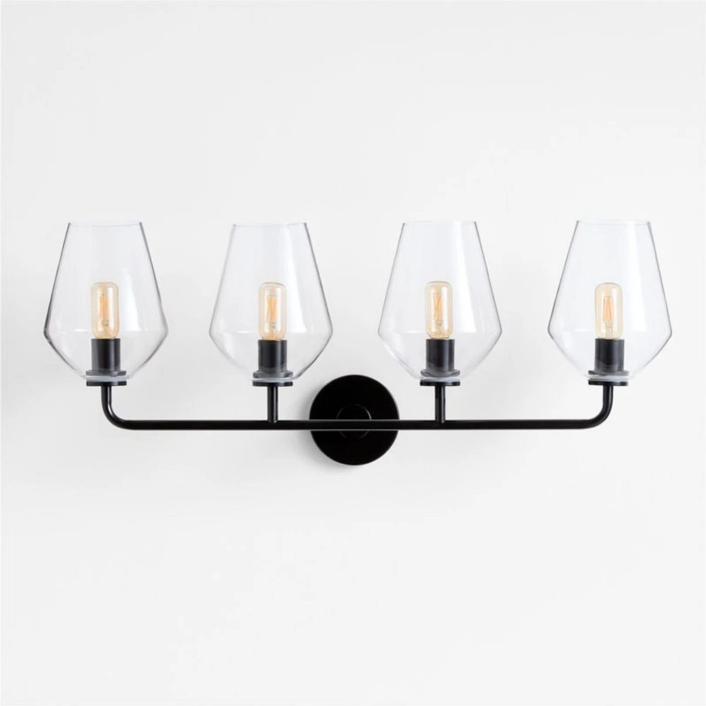 Arren Black 4-Light Wall Sconce Light with Clear Glass Angled Shade