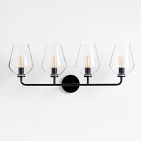 Arren Black 4-Light Wall Sconce Light with Clear Glass Angled Shade