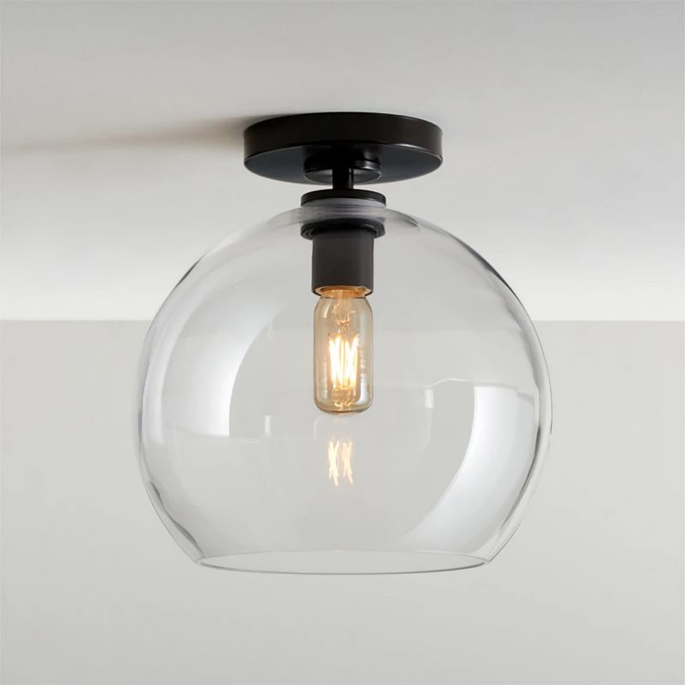 Arren Black Flush Mount Light with Large Round Clear Glass Shade 10.5"