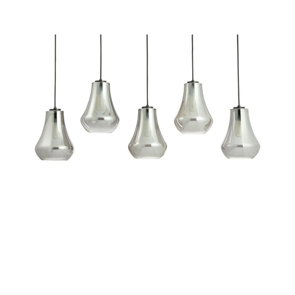 Arren Black 5-Light Linear Pendant with Teardrop Silver Glass Shades