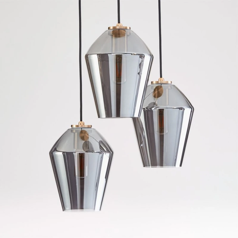 Arren Brass 3-Light Round Pendant with Angled Silver Glass Shades 16"