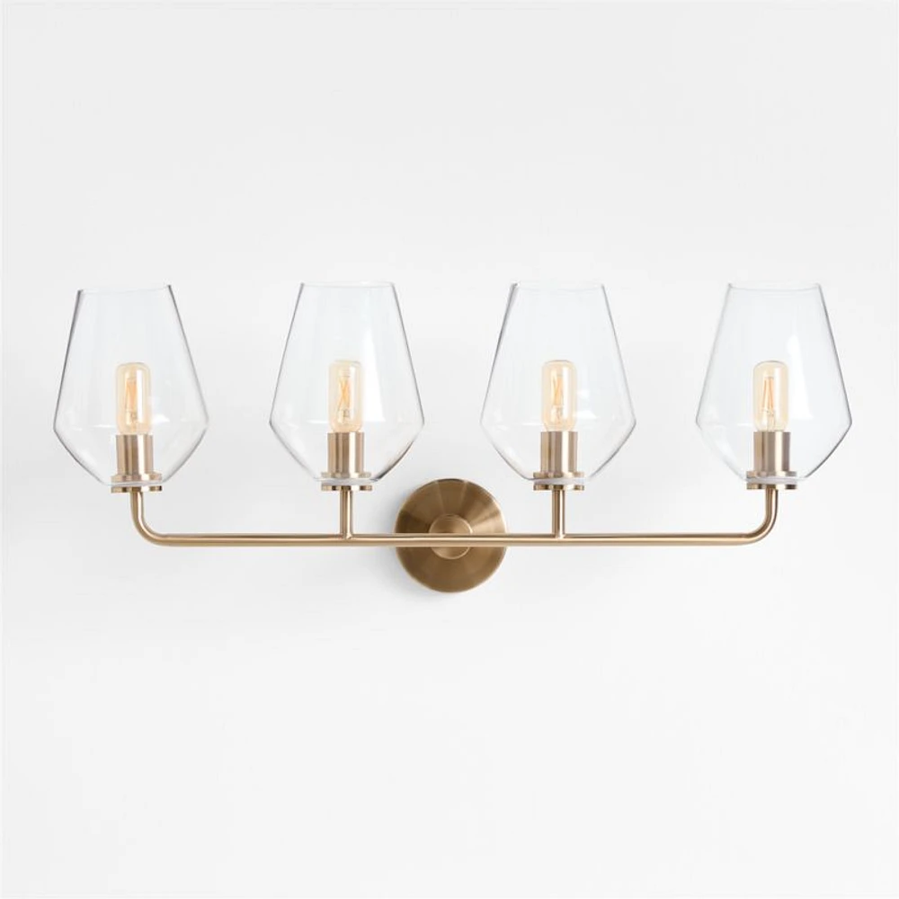 Arren Brass 4-Light Wall Sconce Light with Clear Glass Angled Shade