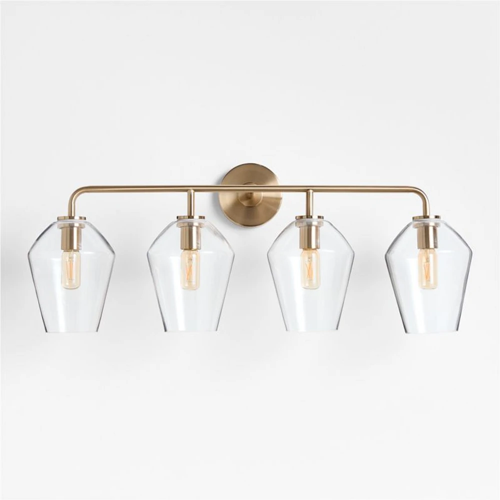 Arren Brass 4-Light Wall Sconce Light with Clear Glass Angled Shade
