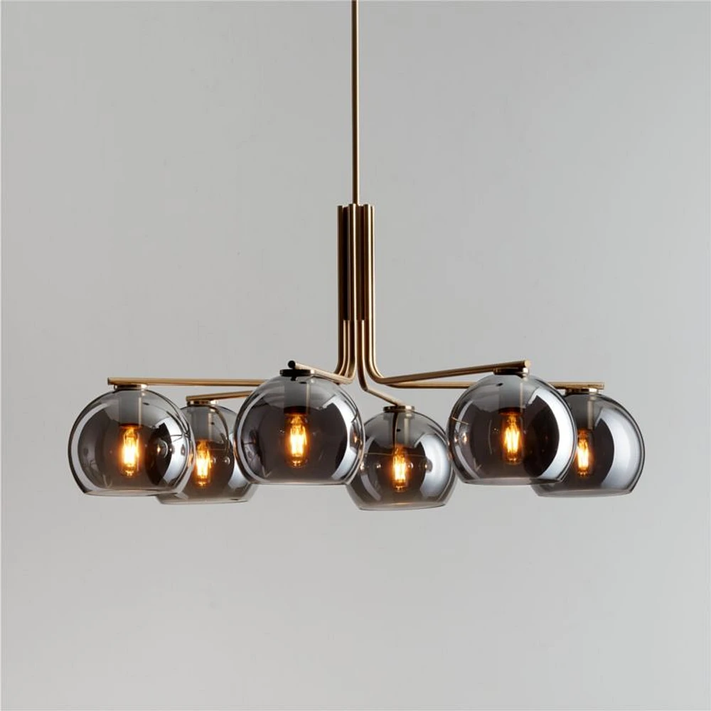 Arren Brass Chandelier Light with Round Silver Glass Shades