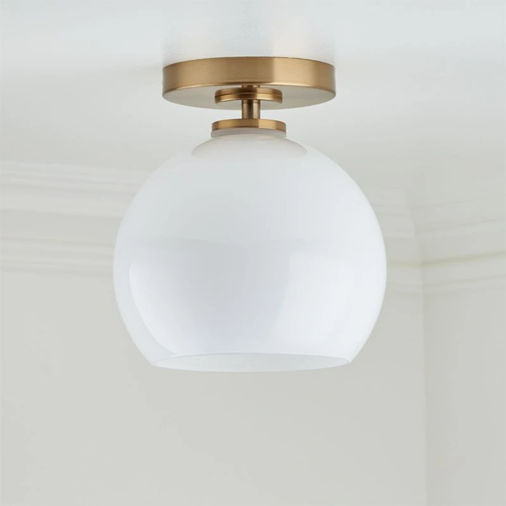 Arren Brass Flush Mount Light with Milk Round Shade