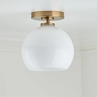 Arren Brass Flush Mount Light with Milk Round Shade