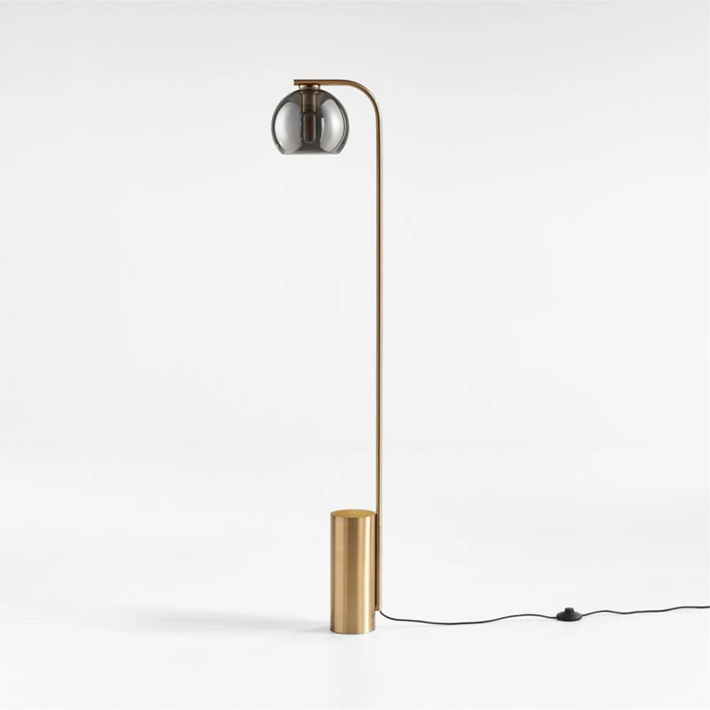 Arren Brass Floor Lamp with Silver Round Shade 56"