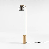 Arren Brass Floor Lamp with Silver Round Shade 56"