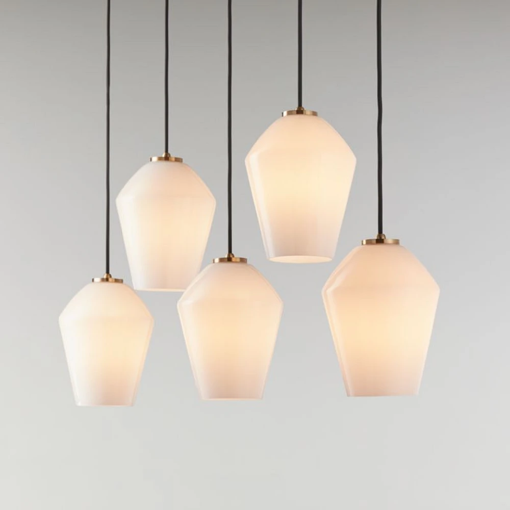 Arren Brass 5-Light Linear Pendant with Angled Milk Glass Shades 40.8"