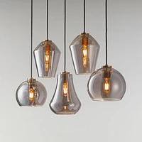 Arren Brass 5-Light Linear Pendant with Mixed Silver Glass Shades