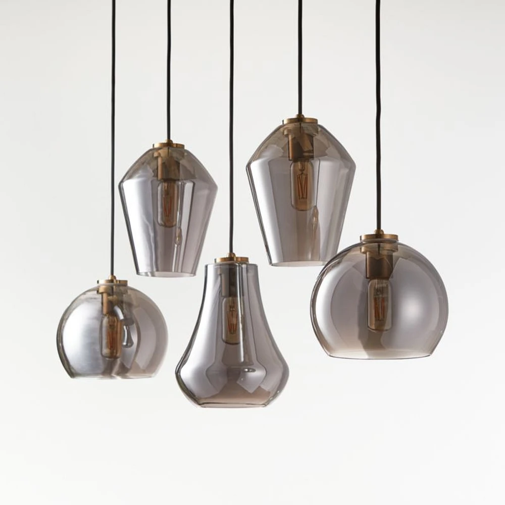 Arren Brass 5-Light Linear Pendant with Mixed Silver Glass Shades